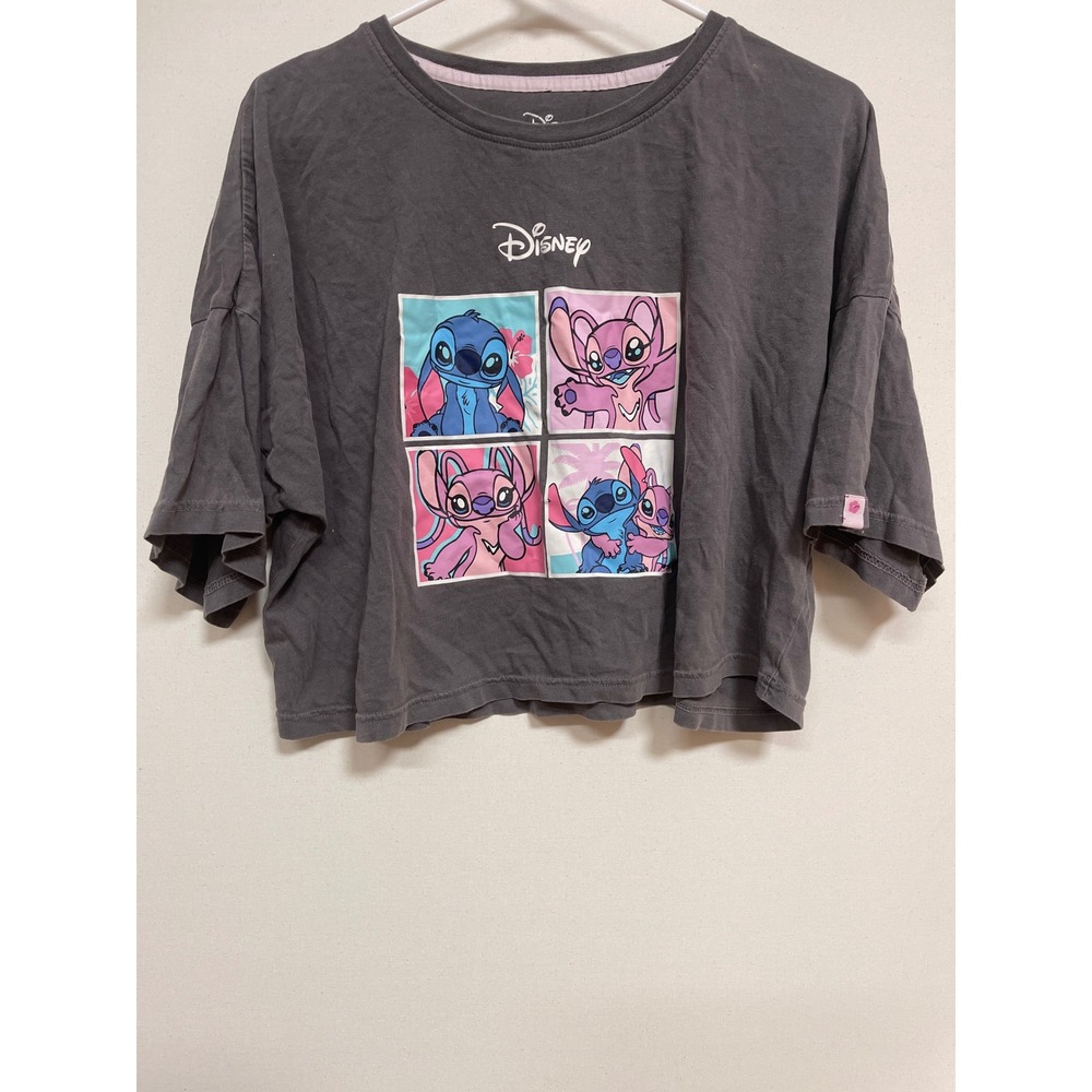 Disney Primark Lilo & Stitch Angel Cropped Graphic T-Shirt Gray Medium